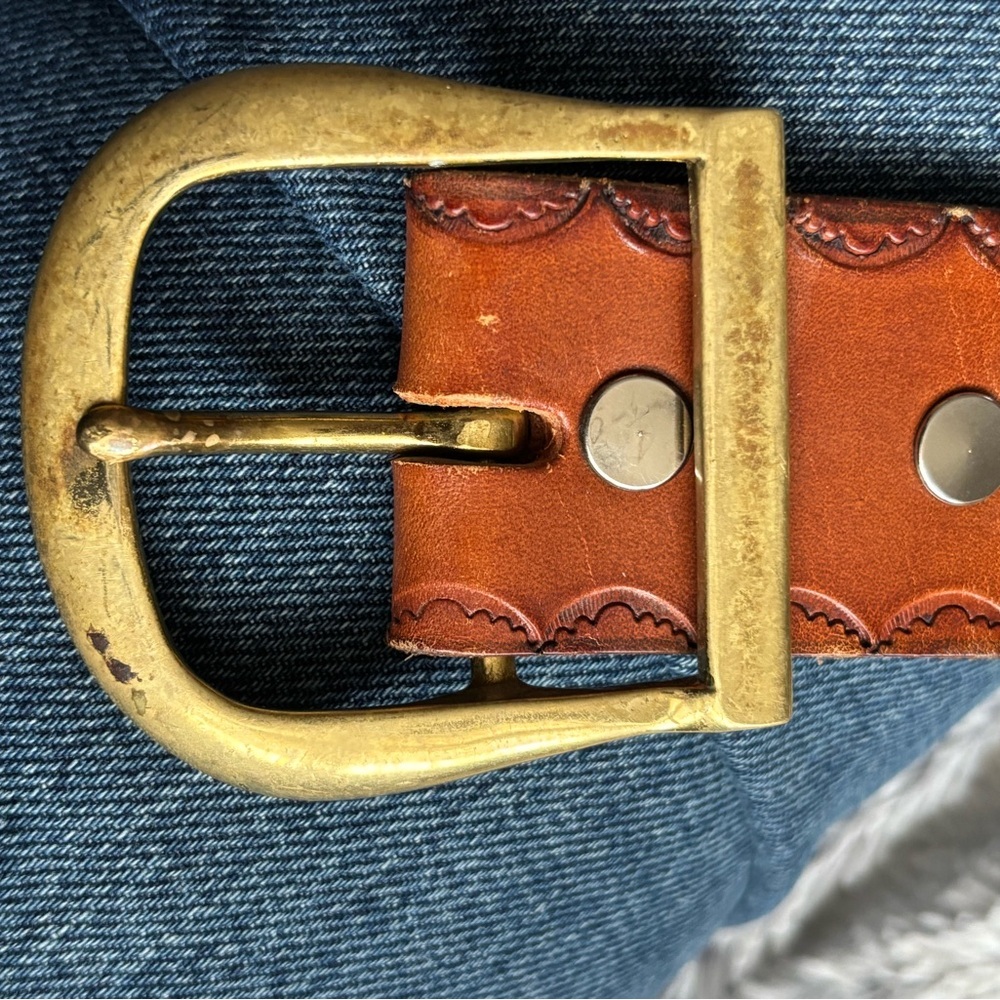 Brown Leather Belt with Solid Brass Buckle